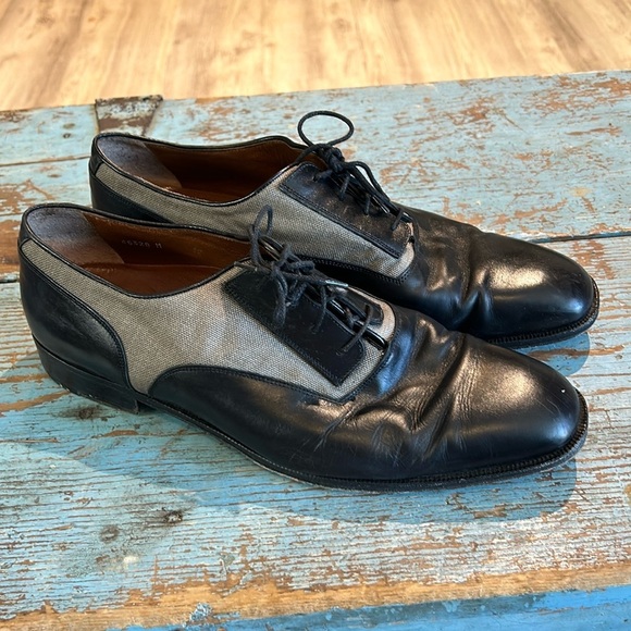 Bruno Magli black leather with gray inset lace up dress shoes size 12 - Picture 1 of 5